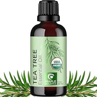 Organic Tea Tree Oil for Hair Skin & Nails - 100% Pure Certified Organic Tea Tree Essential Oil for Skin and Dry Flaky Scalp Care Plus Nail Treatments DIY Beauty and Natural Cleaning 1 Fl Oz