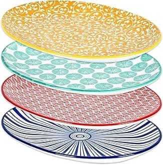 Serving Platter, 14 Inch Large Serving Dishes for Entertaining, Oval Ceramic Serving Trays for Party, Steak, Cake, Dinner, Fruit, Oven Safe, Microwave Safe, Set of 4, Assorted Colors