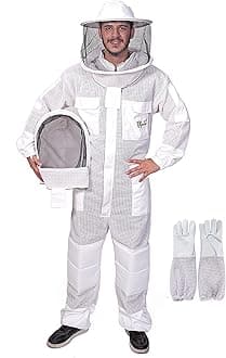 US-Keepers 3-Layer Ultra Ventilated Bee Suit for Men & Women – Premium Beekeeping Suit with Bee Gloves & Two Detachable Beekeeping Veils (White XL)