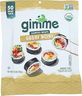 Gimme Seaweed Sushi Nori Premium Organic Roasted Seaweed 50 Sheets in Resealable Container, Keto, Vegan, Gluten-Free, Restaurant-style Sushi Nori Sheets 50 Count (Pack of 1)