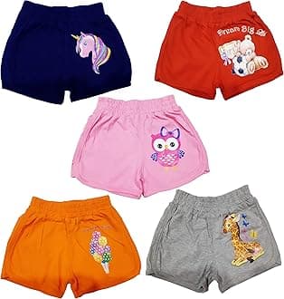 Baby |Kids Girls Regular Shorts Soft Cotton with Cute Animal Prints Combo Pack of 5 Multicolored Age