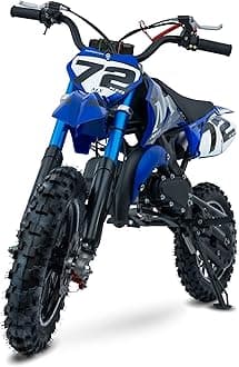 49cc Dirt Bike Gas-Powered, Kids Gas Dirt Bike 2-Stroke Engine, 200 lbs Capacity, All-Terrain Tire & Soft Seat for Kids 13+, with Shock Absorber & Dual Disc Brakes, Max Speed 24 MPH (Blue)