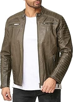 RED BRIDGE Men's Jacket Slim-Fit Casual Faux Leather Cotton Biker Modern Coats