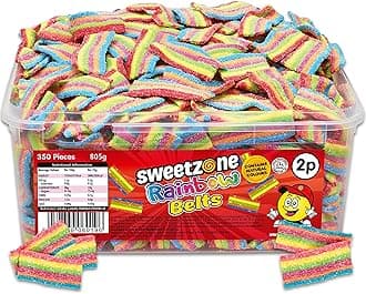 Sour Power Rainbow Belts 805 g, 350 Pcs Sweets Tub, Halal Sweets, Sour Sweets, Gummy Candy, Jelly Sweets, Gummies Candy, Fizzy Sweets, Tubs of Sweets for Retro Sweets for Your Sweet Tooth
