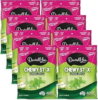Darrell Lea Chewy Stix, Sour & Sweet, Palm Oil Free, Made in Australia, Shareable, Sour Apple, 7 Ounce (Pack of 8)