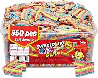 Sweetzone Sour Power Rainbow Belts 805 g, 350 Pcs Sweets Tub, Halal Sweets, Sour Sweet, Gummy Candy, Jelly Sweet, Gummies Candy, Fizzy Candies, Tubs of Candies for Retro Sweeties for Everyone