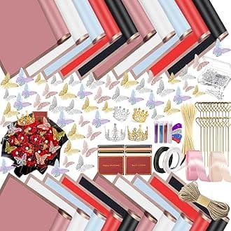 311Pcs Flower Wrapping Paper Kit with 100 Sheets Waterproof Floral Wrapping Paper 3D Butterfly Decor Crowns,Bouquet Pins Ribbons,DIY Crafts for Mother's Day Valentines Graduation Birthday Gift