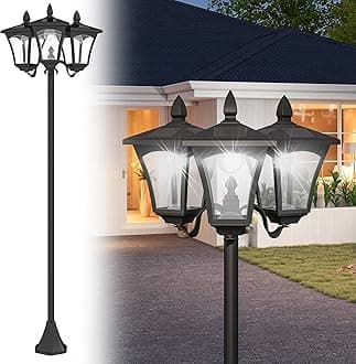 Outsunny 72" Solar Lamp Post Light, Triple-Head Solar Post Light Outdoor, All-Weather Waterproof Stainless Steel, Vintage Style for Garden, Lawn, Pathway, Driveway, Black