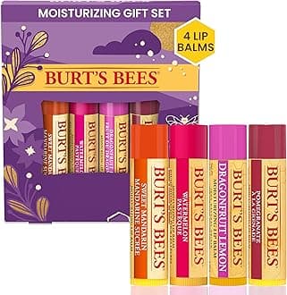 Burt's Bees Christmas Gifts, 4 Lip Balm Stocking Stuffers Products, Beeswax Bounty Set - Pomegranate, Sweet Mandarin, Coconut and Pear & Watermelon (4-Pack)