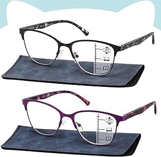 Progressive Multifocal Reading Glasses Women Cat Eye No Line Multifocus Transition Blue Light Reader Lady Metal Frame