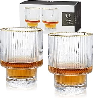 Viski Meridian Tumblers Stemless Cocktail Glasses, Set of 2, Clear