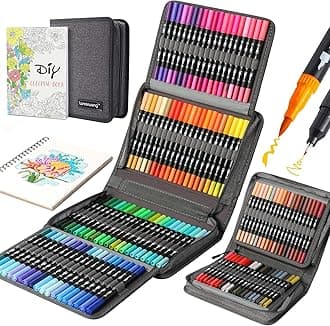 120 Colors Duo Tip Art Markers,LANRENWENG Fine Brush Tip Colored Pens Set with Canvas Bag,Markers Gift for Adult Coloring Books Drawing Sketching Bullet Journaling Calligraphy