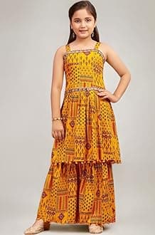 Girls Ethnic Wear Black Colour Printed/Mirror Lace Polyester Kurti Sharara Set