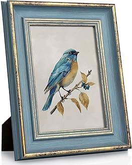Sapowerntus Vintage 5x7 Picture Frame Gold Line Blue Distressed Photo Frames Set Antique Real Glass Wall Hanging Tabletop Display Home Decor Retro Shabby Chic Unique Gift