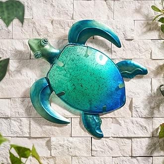 Creekwood Turtle Glass/Metal Garden Wall Art Decoration, Blue, (W28 x H30 cm), 48026