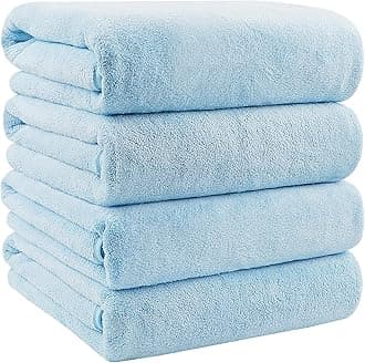 Orighty Bath Towels Set Pack of 4(27’’ x 54’’) - Soft Feel Bath Towel Sets, Highly Absorbent Microfibre Towels for Body, Quick Drying, Microfibre Bath Towels for Sport, Yoga, SPA, Fitness - Blue