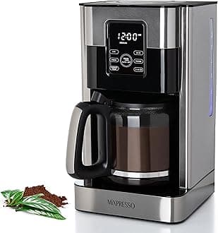 Mixpresso 12-Cup Drip Coffee Maker With LCD Touch Display, Programmable Coffee Pot Machine, Borosilicate Glass Carafe, Anti-Drip System, Stainless Steel & Black Electric Coffee Maker