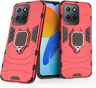 2NSPDRGNI Case for Honor X8 5G / X6 / X6S,Hybrid Heavy Duty Protection Shockproof Defender Kickstand Armor Case Cover,Red