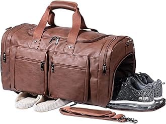 Weekender Bag with Shoe Compartment,Waterproof Leather Overnight Bag Weekender Bag Mens Travel Duffle Bag Large Carry on Bag Travel Tote Duffel Bag