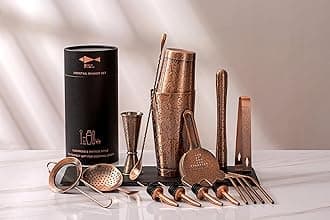 3D Etched 18-Piece Bartender Kit Stainless Steel Boston Cocktail Shaker Set Copper Plated Bartending Tools Suit for Bar Tools Set Mixology Enthusiasts, Professional Bartenders and Home Drink