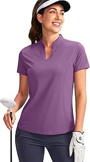 Women's Golf Polo Shirt V-Neck Short Sleeve Collarless Quick Dry Tennis Running T Shirt Golf Tops for Women