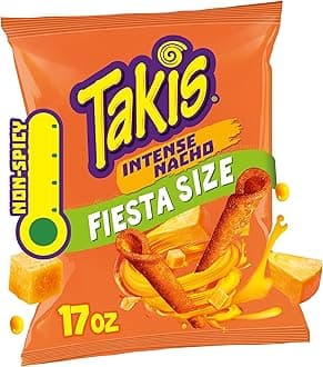 Intense Nacho 17 oz Fiesta Size Bag, Cheese Flavored Non-Spicy Cheesy Rolled Tortilla Chips
