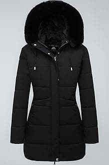 MOERDENG Women's Winter Puffer Coat Thicken Fleece Lined Down Jacket Waterproof Faux Fur Detachable Hooded Parka