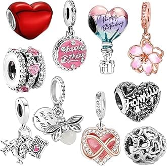 WANIUS 10 Pack Silver Charms for Pandora Bracelets and Necklaces Charms for Women CZ Pendant Jewelry Charm Set