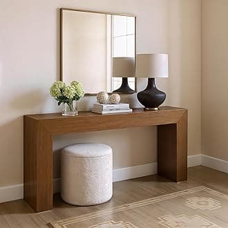 Grand Console Table, 66 Inch Modern Solid Wood Sofa Table, Narrow Entryway Table for Hallway, Behind The Couch, Living Room, Foyer, Pecan Wirebrush