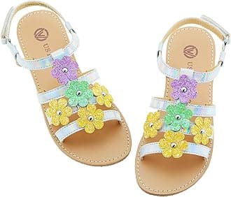 Girls Sandals Kids Strap Flat Sandals Open Toe Summer Flower Casual Sandals