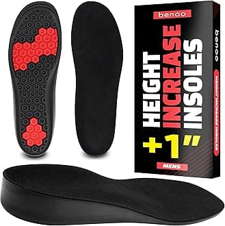 benoo Height Increase Insoles for Men (+1 inch) Instant Height Booster Insoles, Trim to Fit, Comfortable, Shoe Heel Lift (Mens 12-13.5)
