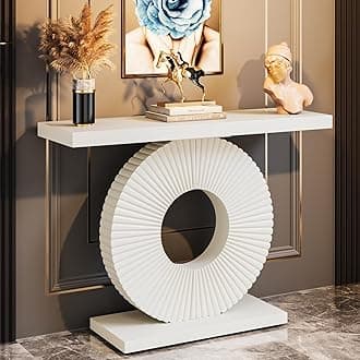 Tribesigns console table with a round, flower-shaped base, narrow wooden side table for the living room, hallway, bedroom, country house style, 100 x 30 x 79 cm, white