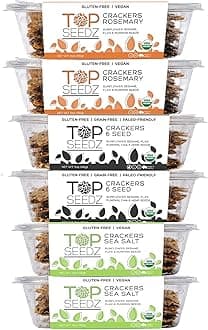 Certified Organic Gluten Free Sea Salt, Rosemary, & 6 Seed Crackers | 6-Pack | 5 Ounces | Healthy Vegan Crackers with Plant Based Protein | Made of Sunflower, Flax, Sesame and Pumpkin Seed