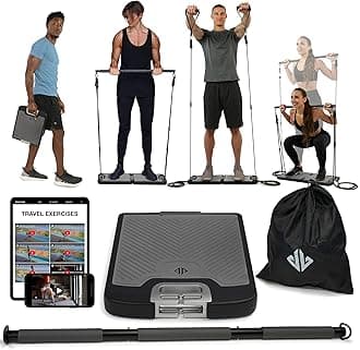 EVO Gym Tragbares Krafttrainingsgert fr zu Hause, Fitnessstudio; All-in-One-Fitnessstudio; Widerstandsbnder, Basis hlt Turnstange und Griffe fr Reisen | Tragbares Fitness- und