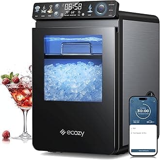 ecozy Smart Nugget Ice Maker Countertop, First Full-Color Smart Panel Ice Machine with APP Control, Double-Layer Insulation, 44 lbs/24H Soft Pellet Chewable Ice, Pull-Out Water Tank, Self-Cleaning