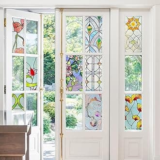 A4 Size 3D Glass Textured Privacy Window Film, 8 Sheets in Different Flower Designs, Heat Control Sun Blocking, Decorative Window Film for Home, Static Cling, Removable Non-Adhesive