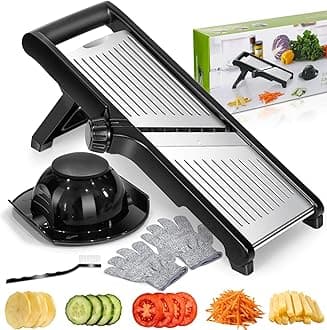 MASTERTOP Mandoline Slicer Adjustable Stainless Steel Food Slicer for Kitchen Vegetable Onion Potato Fruit French Fry Cutter Potato Chip Julienne Slicers with Cut Resistant Gloves