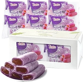 KWOLYKIM Mochi Rice Cake, Purple Sweet Potato Flavor Asian Pastry Traditional Snack and Food Soft & Sweet Mochi Individually Packaging Dessert 360g/12.69oz (Pack of 6)