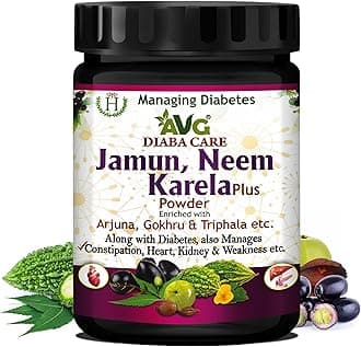 Diaba Care Karela Jamun Neem Powder 200g, Diabetes Control Ayurvedic Supplement with Arjuna, Gokhru & Triphala, Helps in Relieving Constipation