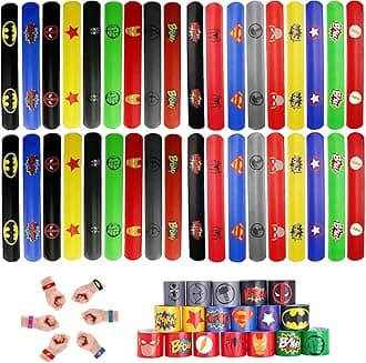 POPOYU 36Pc Superhero Party Bags Fillers Kids Slap Bands,Superhero Avengers Bands Bracelets Wristband Favours for Girls Boys Bag Birthday Classroom Gifts