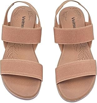 VeittesWomen's Flat Slide Sandals - Comfortable Elastic Ankle Strap Flat Summer Sandals,(2107021-3,BR/MF,9)