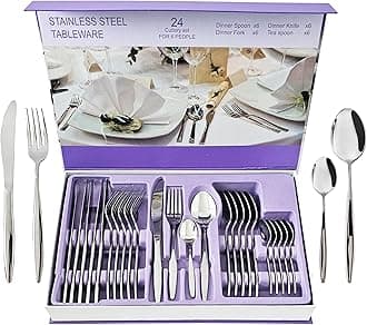 24-Piece Stainless Steel Silverware Set for 6, Mirror-Finish Forks and Spoons Flatware Set, Stylish Kitchen Cutlery Set for Home & Restaurant, Ideal Gift for Family and Friends