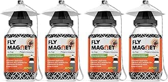 Outdoor Fly Trap [4 Pack] Traps With Dissolvable Non-Toxic Bait - Repellent For Use Only Controls Flies Patios, Barns, Ranches Etc. Hanging Tie Included