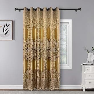 1 Panel Double-Layer European Curtain Grommet Top Floral Jacquard Voile Curtain Plus Gold Blackout Curtain Drape for Living Room Bedroom Balcony