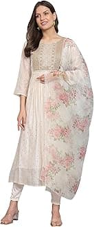 Women's Chanderi Modal Butti Straight Kurta With Stretchable Leggings & Organza Dupatta Set