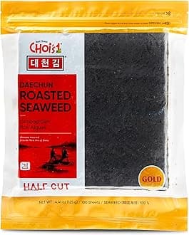 CHOI's 1(Daechun) Roasted Seaweed, GIM, Sushi Nori(100 Half Sheets)/ Resealable, Gold Grade/Product of Korea/Kimbap, Gimbap, Keto, Gluten Free, Full of Fiber, Vitamin, Mineral, High protein