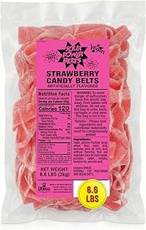 Sour Power Premium Strawberry Candy Belts – The Original Sour Candy Since 1985 – 6.6 lb Bulk Bag – Vegan, Non-GMO, Gelatin Free – Soft, Chewy, Sweet & Tart Retro Treats