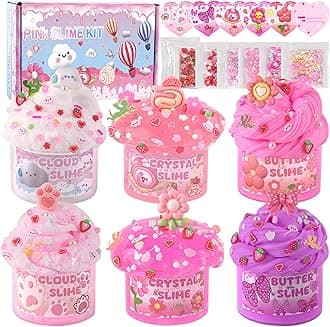 6 Pack Slimes, Pink Slime Kids, Cloud Slime kit for Girls Ages 8-12, Toys for Girls and Boys, for Kids Slime Set Party kit Goodie Bag Stuffers, 4 5 6 7 8 9 10 Year Old Girl Birthday Gift Cute Stuff