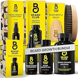 Beard Club Premium Beard Growth Kit - Growth Oil, Vitamins, Vitamin Spray & Boar Bristle Brush - Gift Set