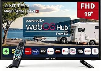 Antteq 19 Inch Smart TV, WebOS FHD TV MagiQ 19" with ThinQ AI Voice Magic Remote, BBC Freeview Netflix YouTube Airplay WiFi Black Televisions